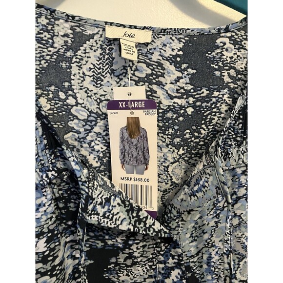 NWT Joie Long Sleeve Blouse Size XXL Women Blue Floral Peasant Top string tie - Picture 2 of 4